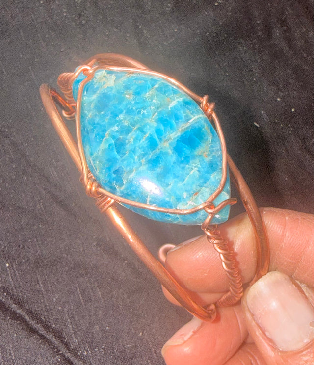 Apatite Crystal Copper Bracelet Wire wrapped Handmade