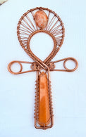 Yellow calcite sunstone ankh copper 9 x5 inches 