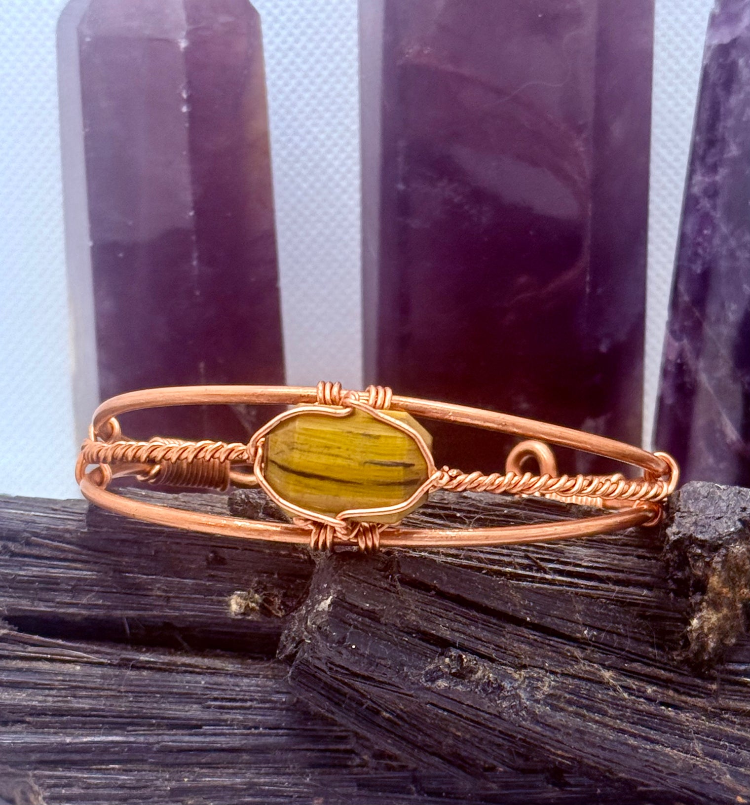 Natural Tiger Eye Wirewrapped Copper Bracelet