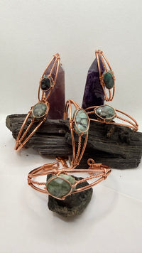Natural Emerald Wirewrapped Copper Bracelet