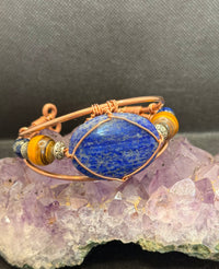 Lapis Lazuli with Tigers Eye Wirewrapped Copper Bracelet Crystal