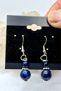 Blue Goldstone and Lapis Lazuli Sterling Silver Plated Hooks Earrings