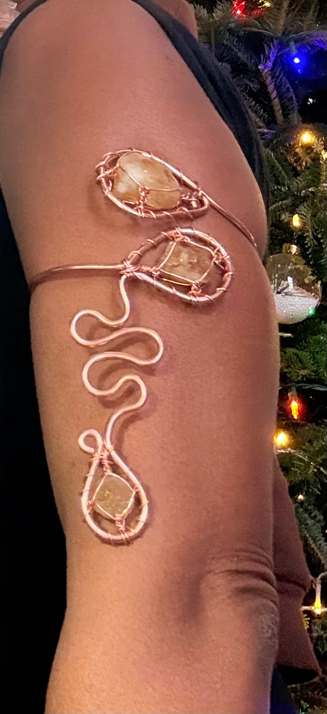 Prehnite, Citrine, Amethyst, Tiger Eye, Clear Quartz or Rose Quartz Copper Wirewrapped Arm Cuff