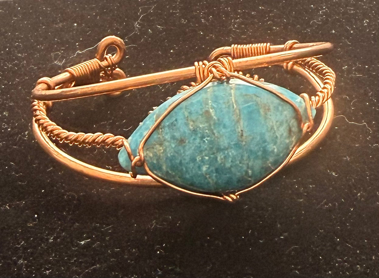 Apatite Crystal Copper Bracelet Wire wrapped Handmade