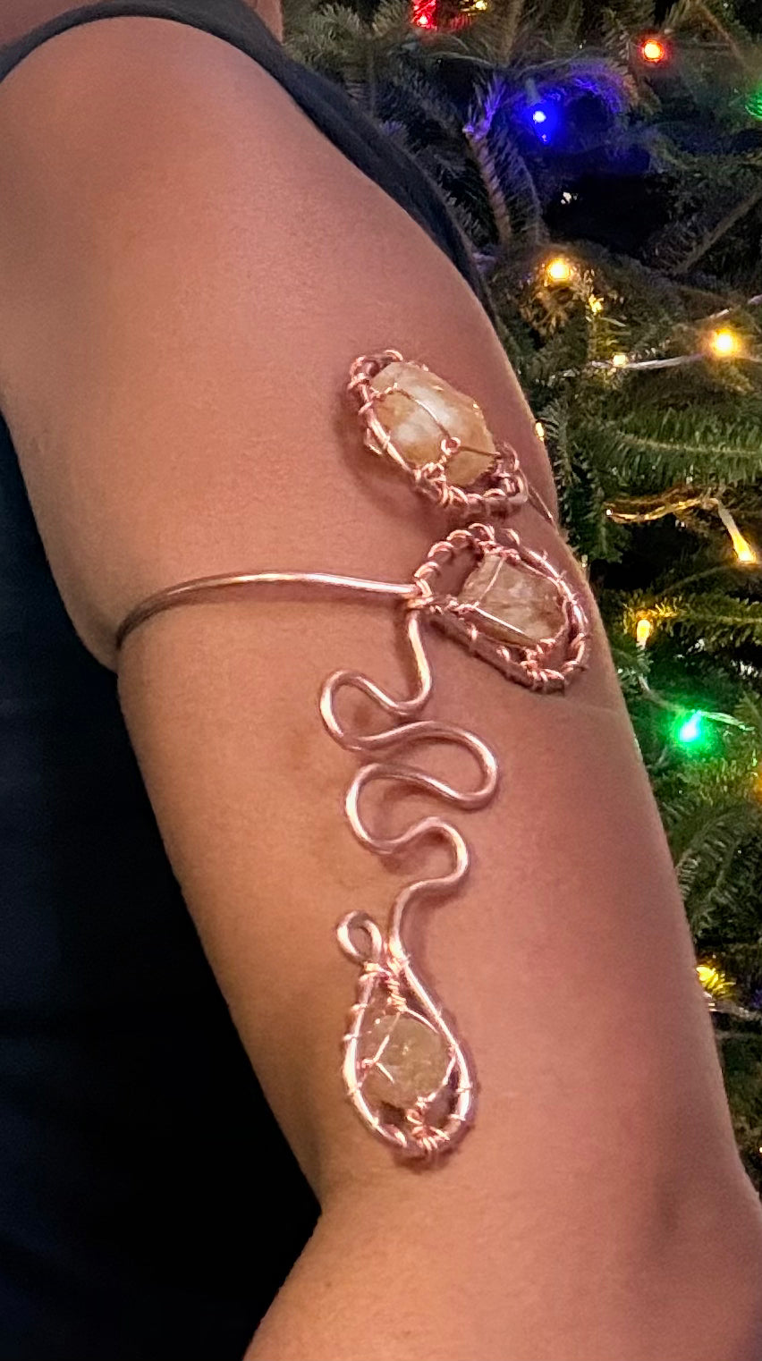 Prehnite, Citrine, Amethyst, Tiger Eye, Clear Quartz or Rose Quartz Copper Wirewrapped Arm Cuff