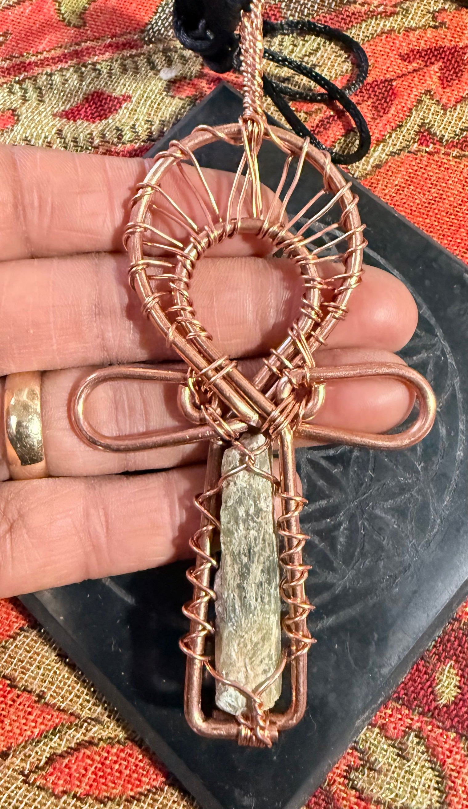 Green Kyanite Copper Ankh Necklace Pendant