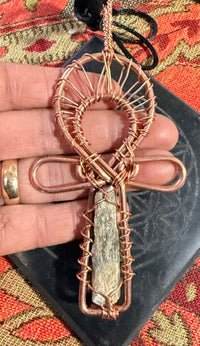 Green Kyanite Copper Ankh Necklace Pendant