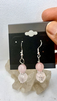 Rose Quartz Sterling Silver Plated Hooks  Earrings
