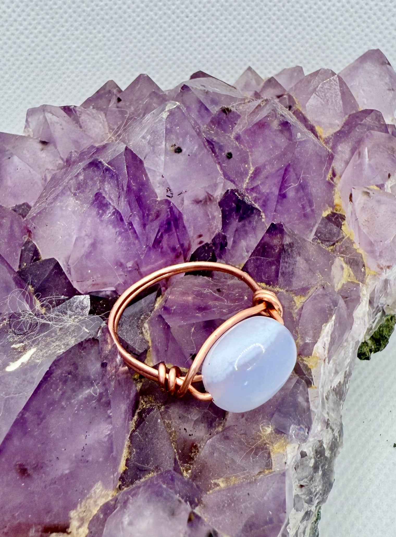 Blue Chalcedony Copper Bead Ring