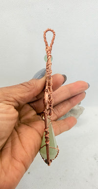 Green Aventurine Wirewrapped Crystal Copper Ankh Pendant