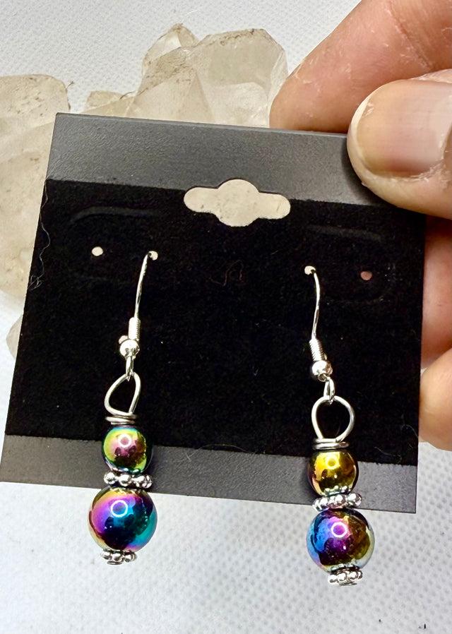 Rainbow Hematite Sterling Silver Plated Hooks  Earrings