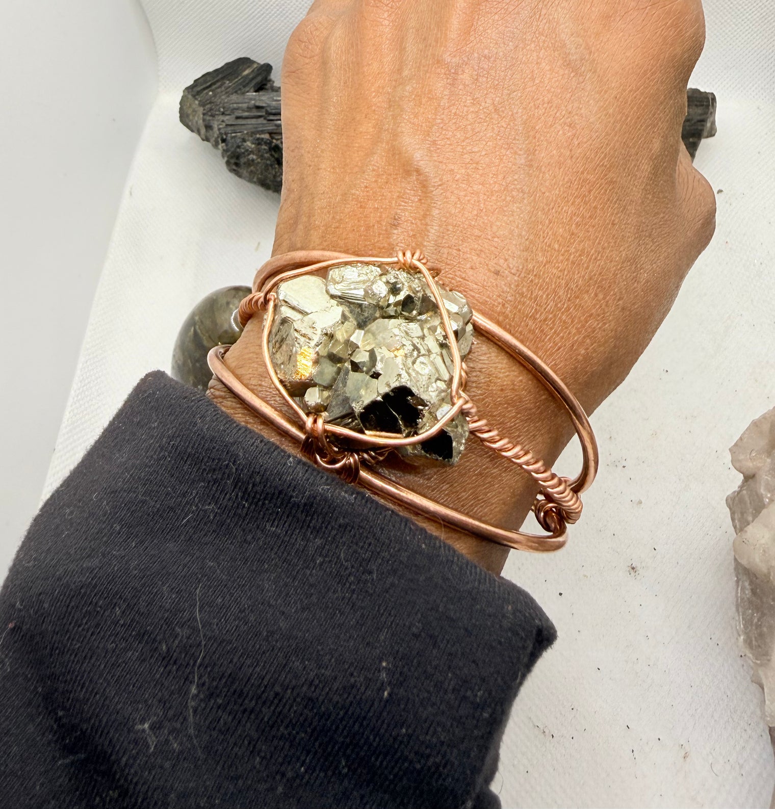 Pyrite Cluster Copper Wirewrapped Bracelet