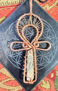 Green Kyanite Copper Ankh Necklace Pendant