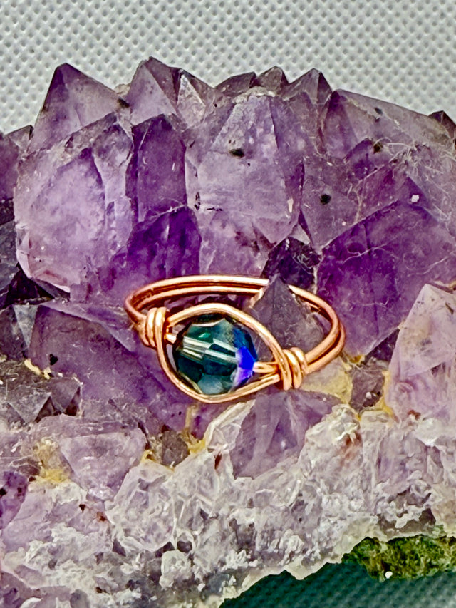 Swarovski Crystal on Brass or Copper Ring (Teal Colored)