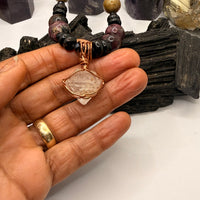 Rainbow Tourmaline Black Tourmaline with Double Terminated Crystal Copper Pendant Necklace~15 Inches