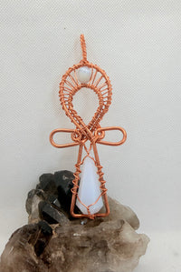 Blue Chalcedony Wearable Copper Crystal Ankh