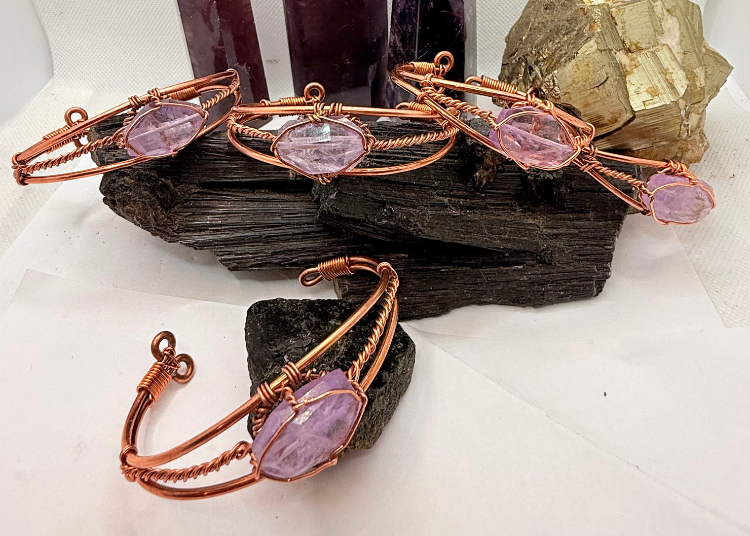 Natural Amethyst Wirewrapped Copper Bracelet