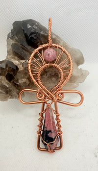 Rhodonite Wearable Copper Crystal Ankh