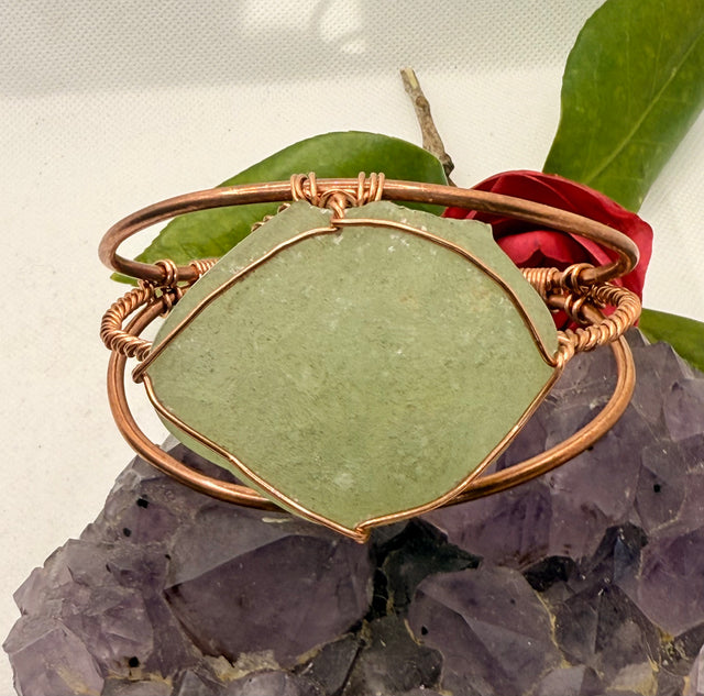 Prehnite w/Epidote Copper Wirewrapped Bracelet