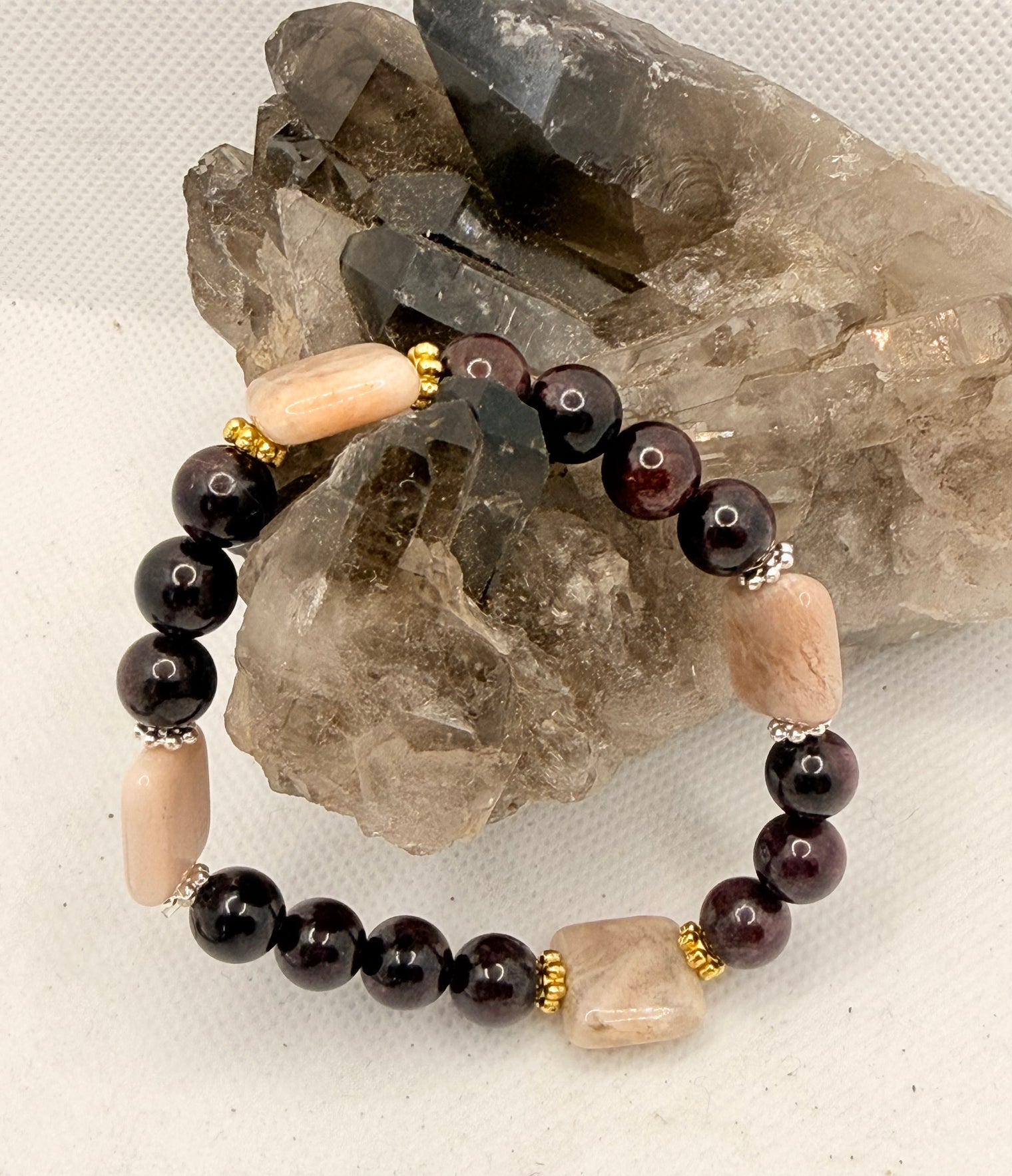 Garnet and Pink Moonstone “Capricorn New Moon 2026” Stretchy Bracelet