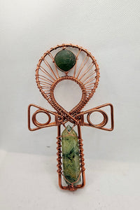Prehnite Copper Crystal Handheld Ankh