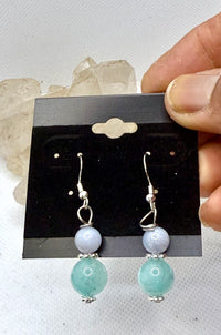 Amazonite and Blue Lace Agate Sterling Silver Plated Hooks Earrings