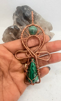 Malachite Wearable Copper Crystal Ankh