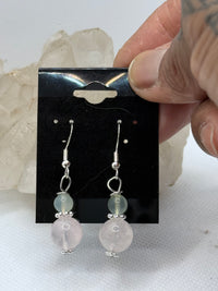 Rose Quartz and New Jade Sterling Silver Plated Hooks  Earrings