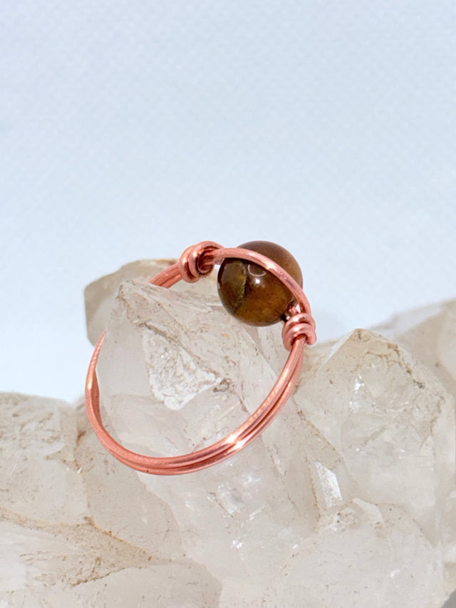 Tigers Eye Copper Bead Ring