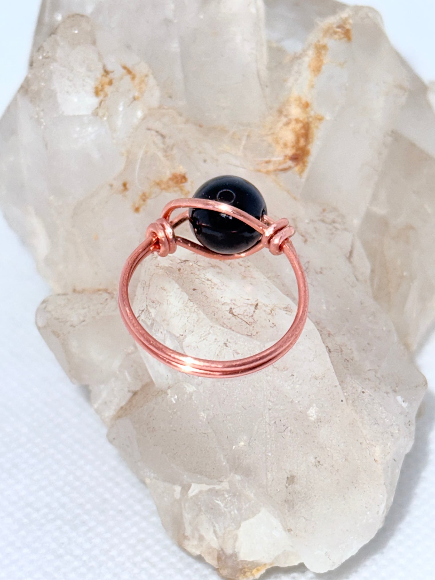 Black Tourmaline Copper Bead Ring