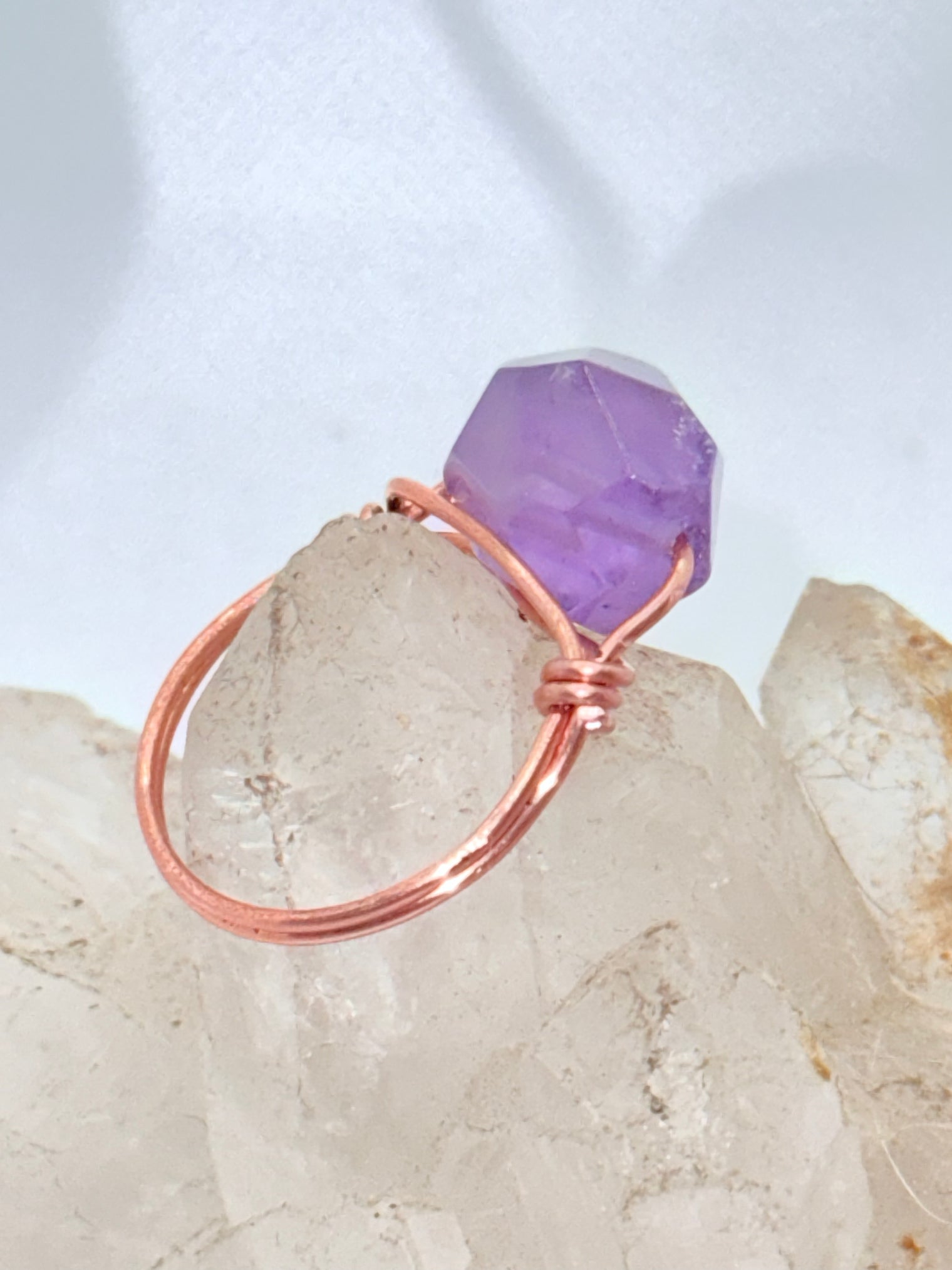 Amethyst Faceted Bead on Copper Ring