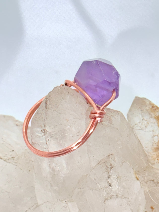 Amethyst Faceted Bead on Copper Ring