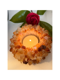 Citrine Flower Candle Holder Druzy Cluster Polished Crystal Quartz