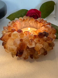 Citrine Flower Candle Holder Druzy Cluster Polished Crystal Quartz