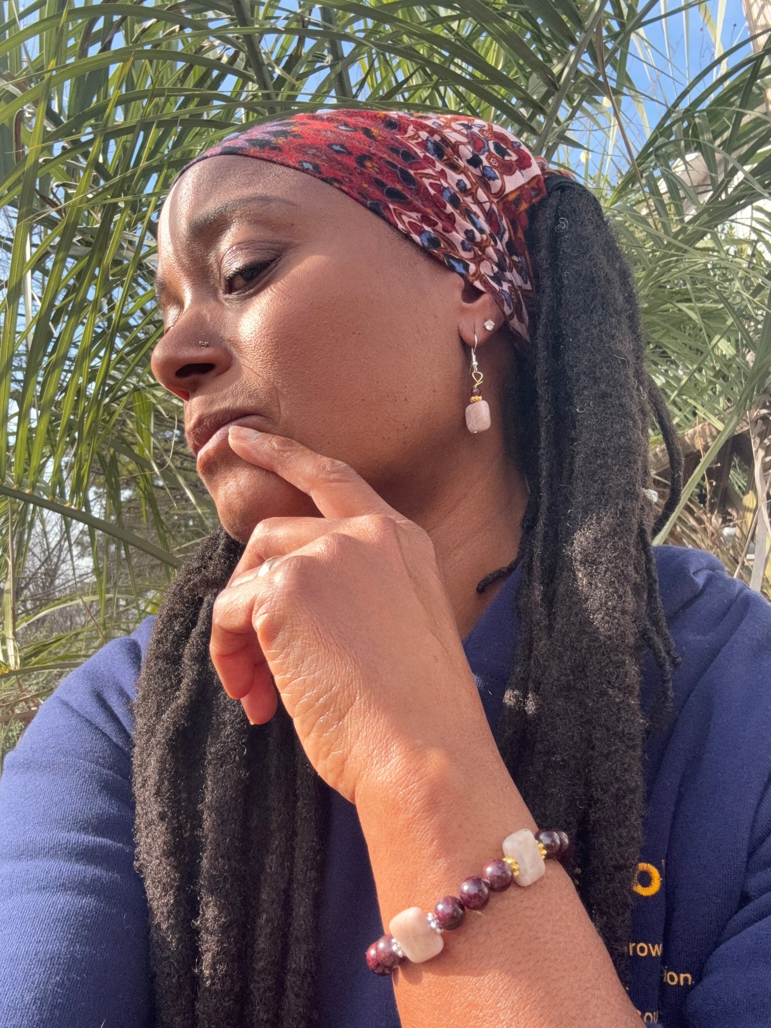 Garnet and Pink Moonstone “Capricorn New Moon 2026” Stretchy Bracelet