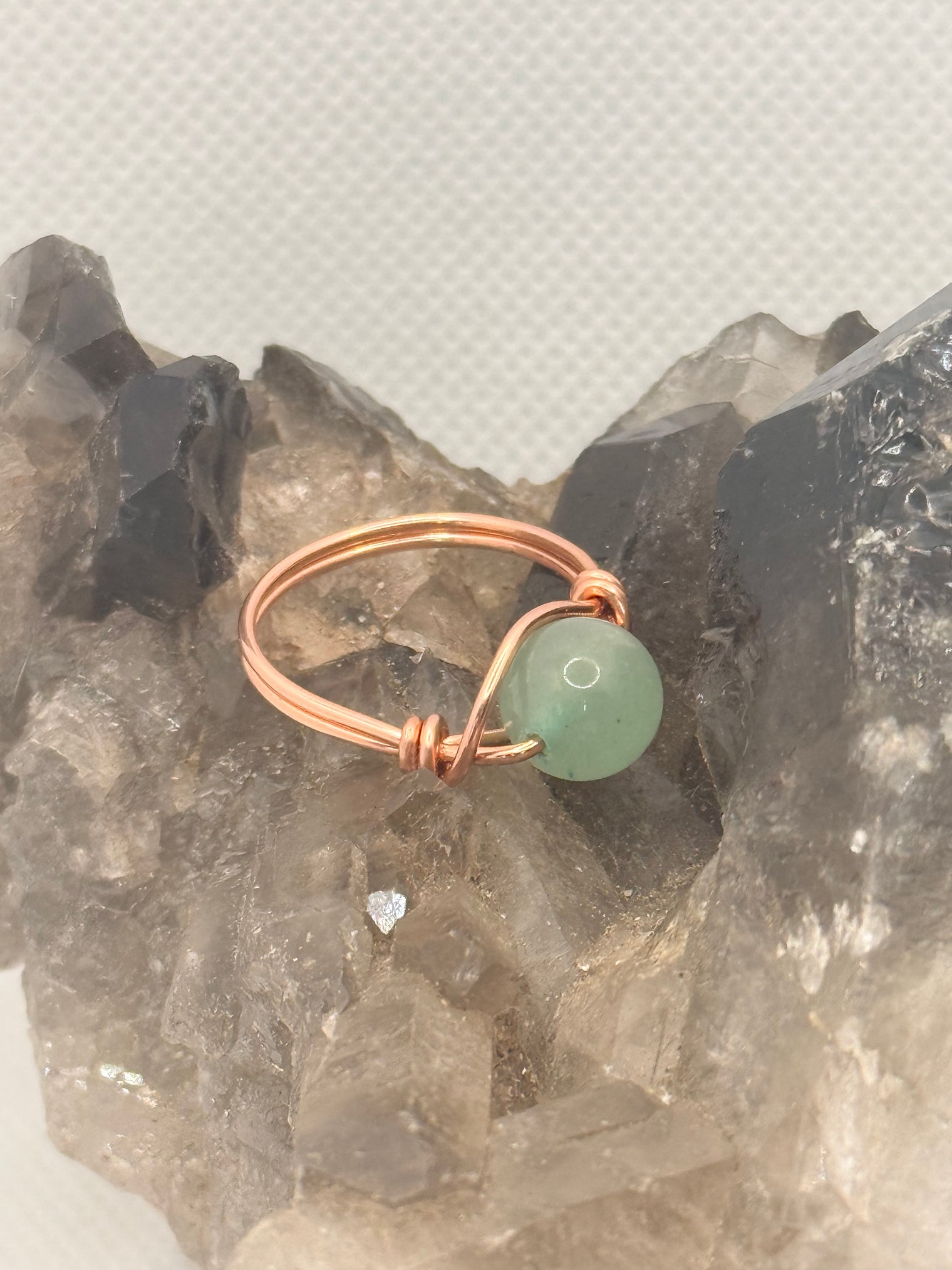 Green Aventurine  Copper Bead Ring