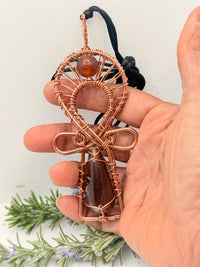 Copal Copper Egyptian Kemetic Coptic Cross  Ankh Wirewrapped Wearable Pendant Necklace