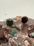 rainbow sheen obsidian copper and tin plated copper wire wrapped rings
