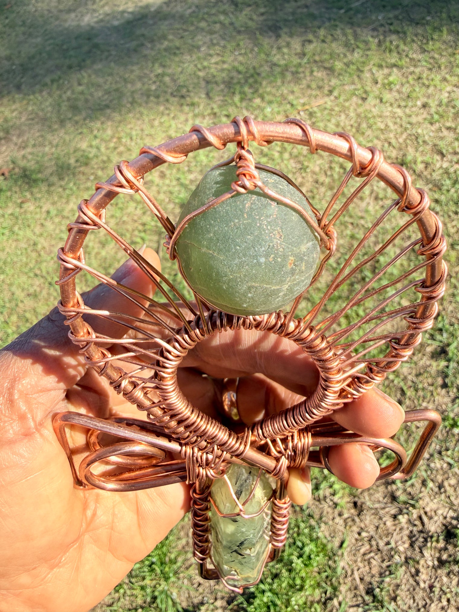 Prehnite Copper Crystal Handheld Ankh