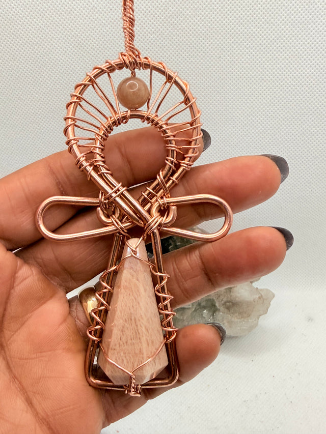 Moonstone Copper Ankh Wearable Pendant