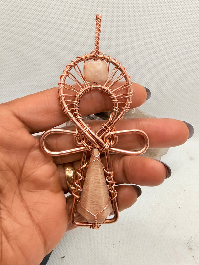 Moonstone Copper Ankh Wearable Pendant