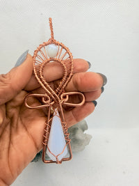 Blue Chalcedony Wearable Copper Crystal Ankh