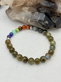 Labradorite with Chakra Beads Stretchy Bracelet