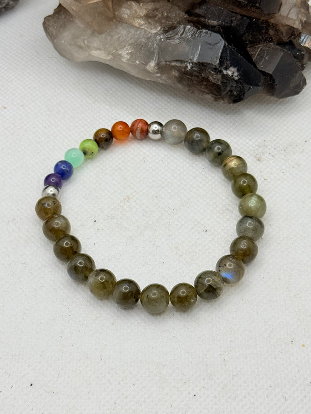 Labradorite with Chakra Beads Stretchy Bracelet