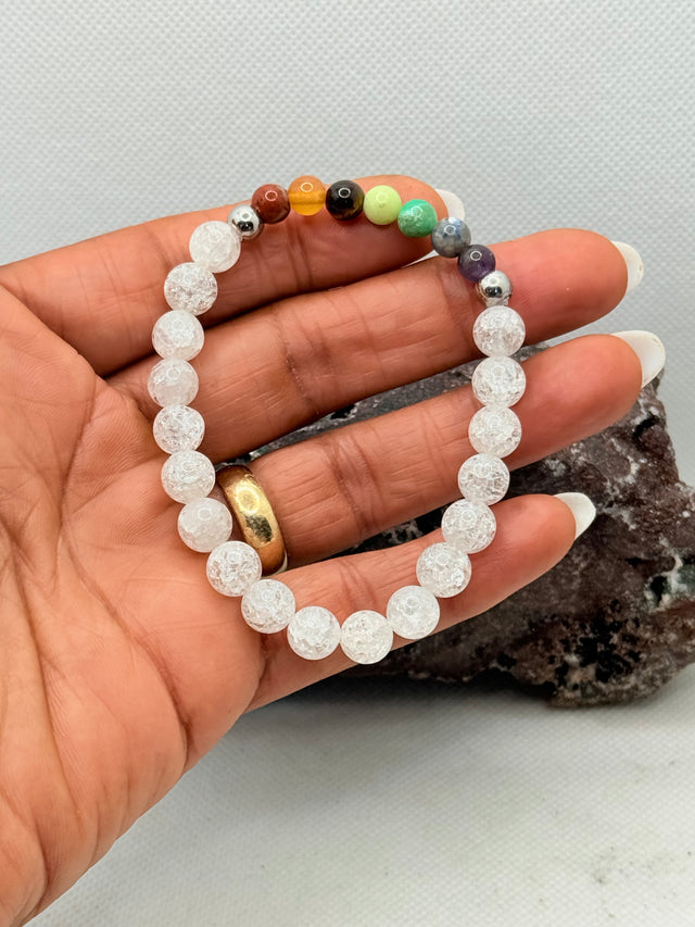 Cracked Quartz with Chakra Beads Stretchy Bracelet