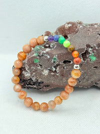 Peach Moonstone with Chakra Beads Stretchy Bracelet