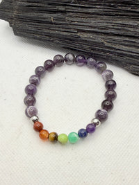 Amethyst with Chakra Beads Stretchy Bracelet