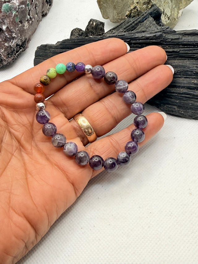 Amethyst with Chakra Beads Stretchy Bracelet