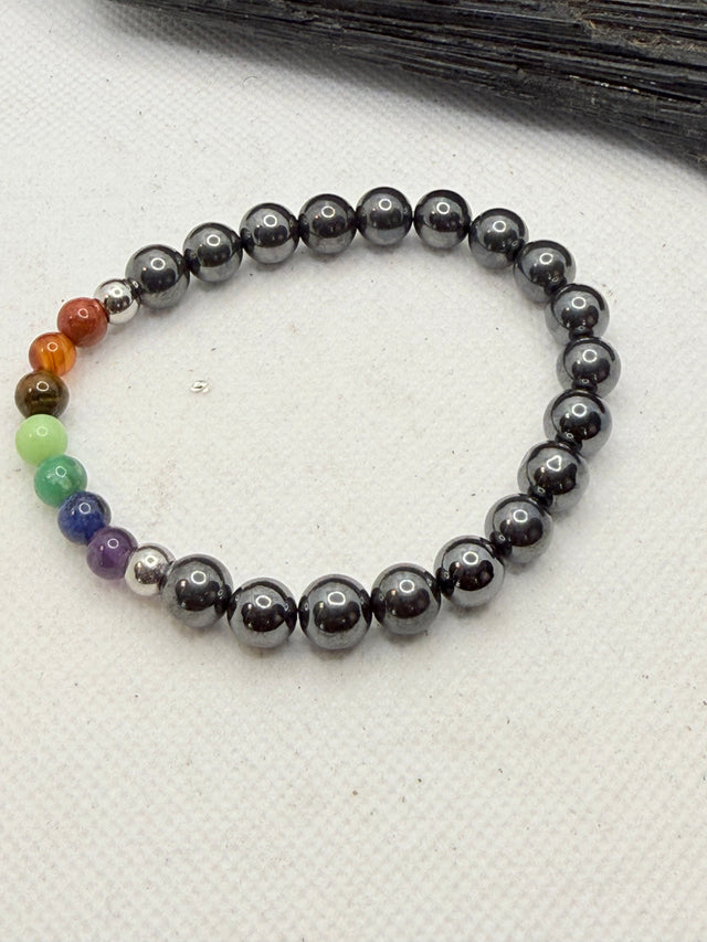 Hematite with Chakra Beads Stretchy Bracelet