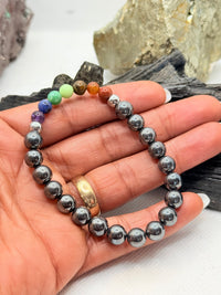 Hematite with Chakra Beads Stretchy Bracelet